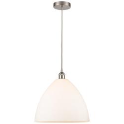 Edison Dome 16" Brushed Satin Nickel Cord Hung Pendant w/ Matte White