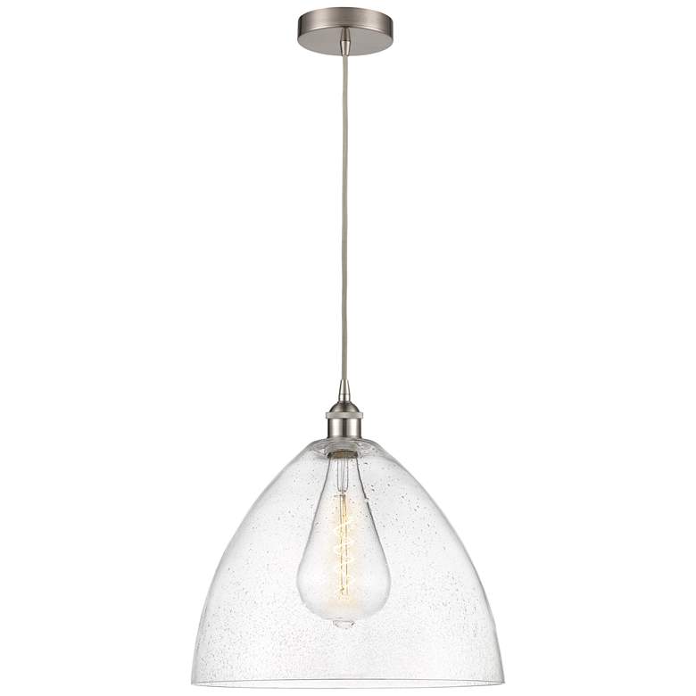 Image 1 Edison Dome 16" Brushed Satin Nickel Cord Hung Pendant w/ Seedy Shade
