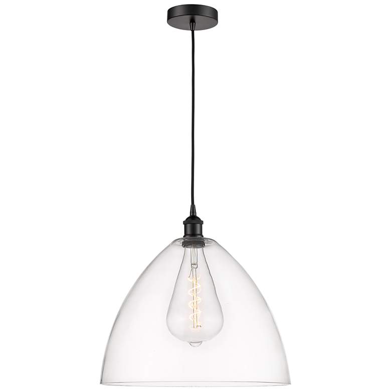 Image 1 Edison Dome 16" Matte Black Cord Hung Pendant w/ Clear Shade