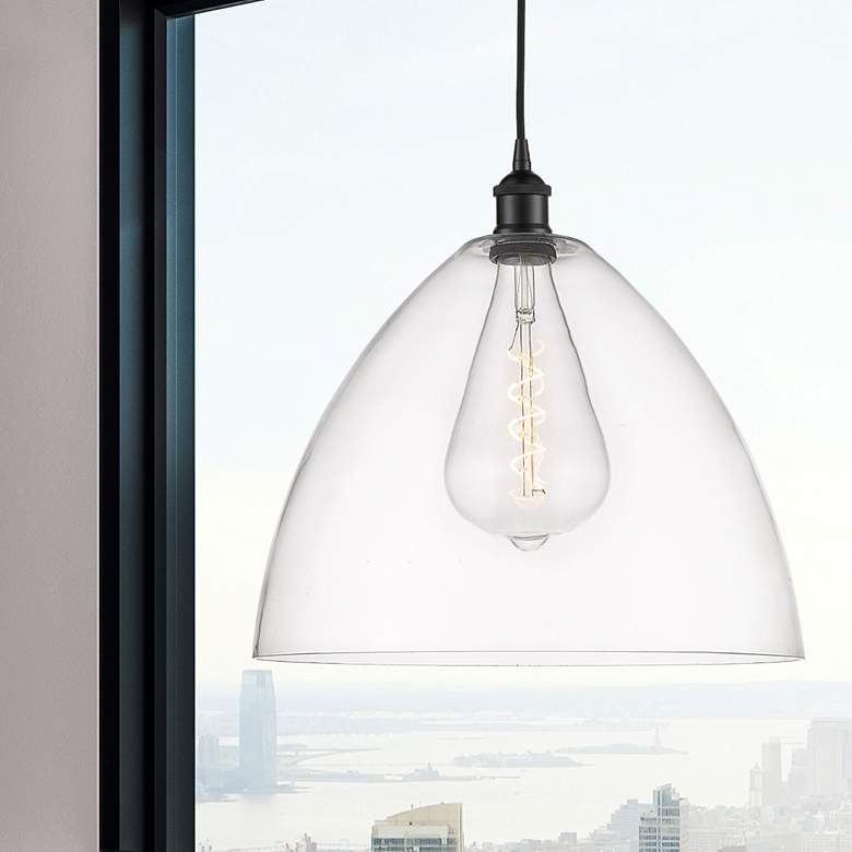 Image 2 Edison Dome 16" Matte Black Cord Hung Pendant w/ Clear Shade more views