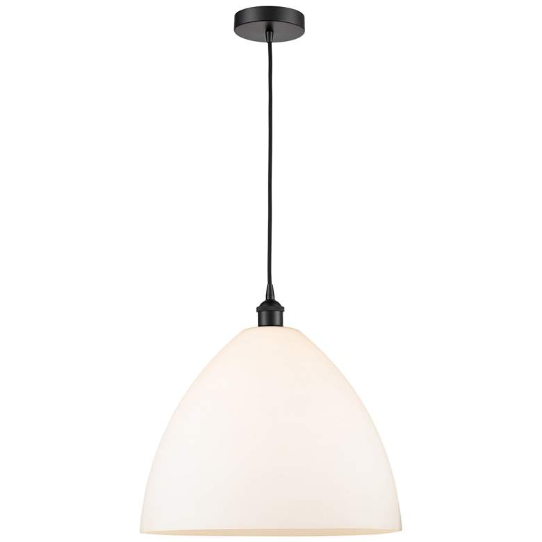 Image 1 Edison Dome 16" Matte Black Cord Hung Pendant w/ Matte White Shade