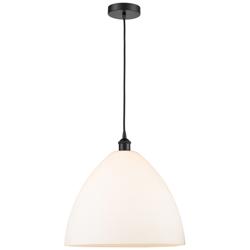 Edison Dome 16" Matte Black Cord Hung Pendant w/ Matte White Shade