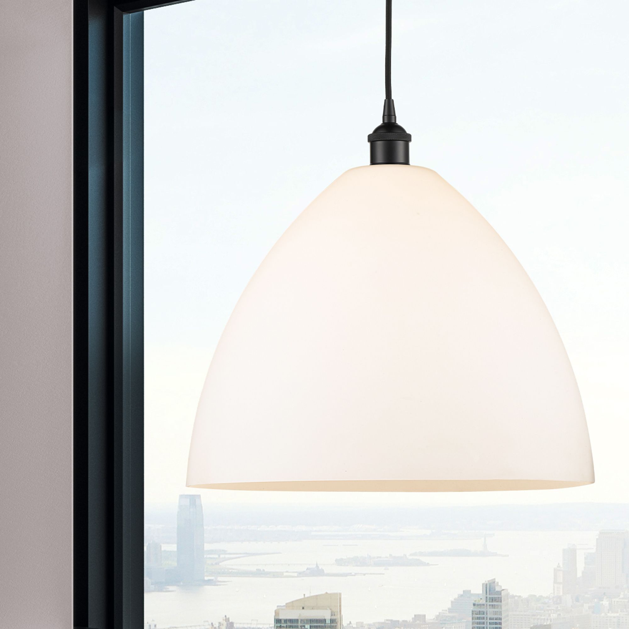 Image 2 Edison Dome 16" Matte Black Cord Hung Pendant w/ Matte White Shade more views