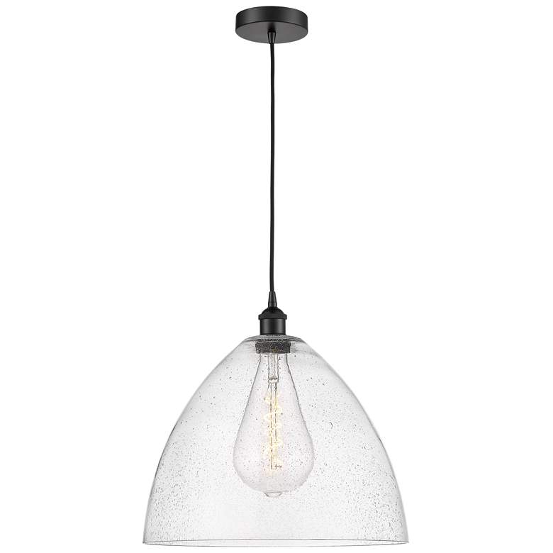 Image 1 Edison Dome 16" Matte Black Cord Hung Pendant w/ Seedy Shade