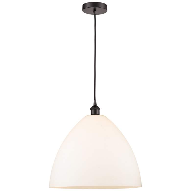 Image 1 Edison Dome 16" Oil Rubbed Bronze Cord Hung Pendant w/ Matte White Sha