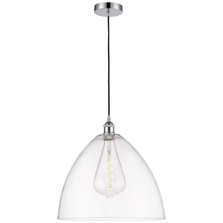 Image 1 Edison Dome 16" Polished Chrome Cord Hung Pendant w/ Clear Shade