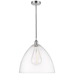 Edison Dome 16" Polished Chrome Cord Hung Pendant w/ Clear Shade
