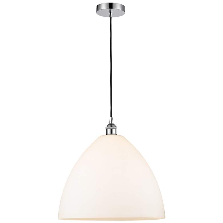 Image 1 Edison Dome 16 inch Polished Chrome Cord Hung Pendant w/ Matte White Shade