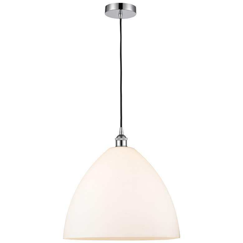 Image 1 Edison Dome 16" Polished Chrome Cord Hung Pendant w/ Matte White Shade