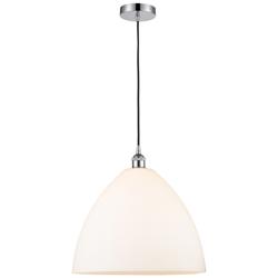 Edison Dome 16" Polished Chrome Cord Hung Pendant w/ Matte White Shade