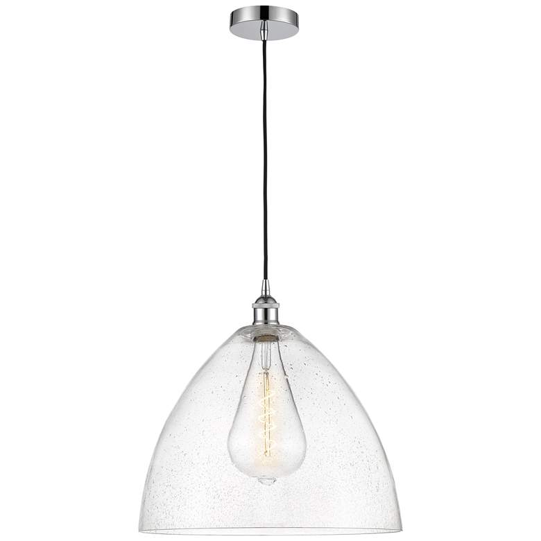 Image 1 Edison Dome 16" Polished Chrome Cord Hung Pendant w/ Seedy Shade