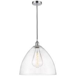 Edison Dome 16" Polished Chrome Cord Hung Pendant w/ Seedy Shade