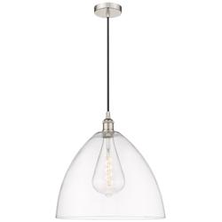 Edison Dome 16" Polished Nickel Cord Hung Pendant w/ Clear Shade