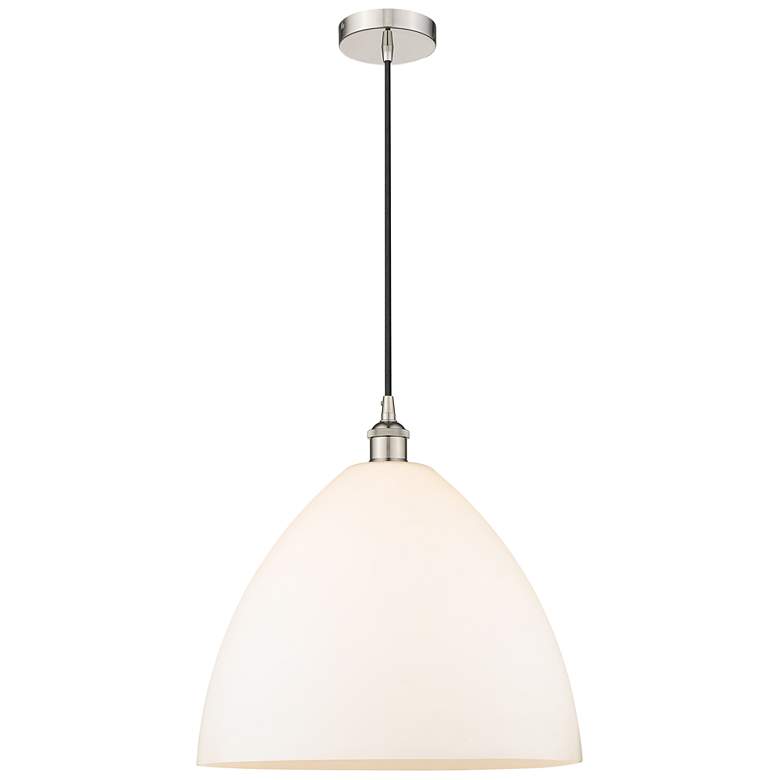 Image 1 Edison Dome 16" Polished Nickel Cord Hung Pendant w/ Matte White Shade