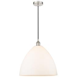 Edison Dome 16" Polished Nickel Cord Hung Pendant w/ Matte White Shade