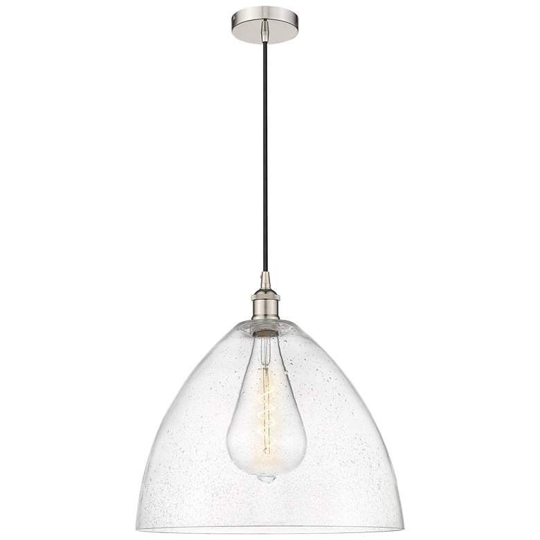 Image 1 Edison Dome 16" Polished Nickel Cord Hung Pendant w/ Seedy Shade