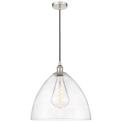 Edison Dome 16" Polished Nickel Cord Hung Pendant w/ Seedy Shade
