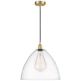 Image1 of Edison Dome 16" Satin Gold Cord Hung Pendant w/ Clear Shade