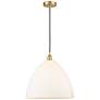 Edison Dome 16" Satin Gold Cord Hung Pendant w/ Matte White Shade