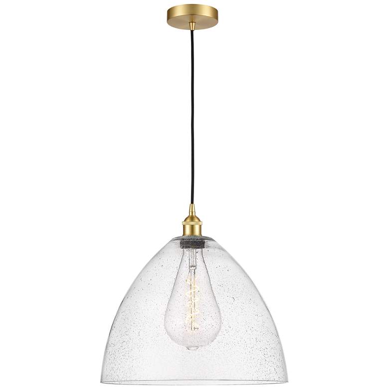 Image 1 Edison Dome 16" Satin Gold Cord Hung Pendant w/ Seedy Shade