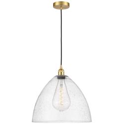 Edison Dome 16" Satin Gold Cord Hung Pendant w/ Seedy Shade