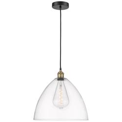 Edison Dome 16&quot; Wide Black Brass Corded Pendant With Clear Shade