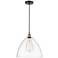 Edison Dome 16" Wide Black Brass Corded Pendant With Clear Shade