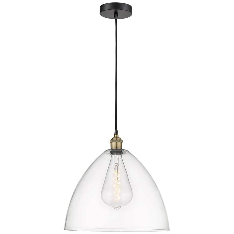 Image 1 Edison Dome 16 inch Wide Black Brass Corded Pendant With Clear Shade
