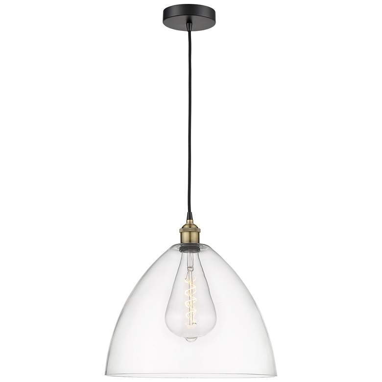 Image 1 Edison Dome 16" Wide Black Brass Corded Pendant With Clear Shade