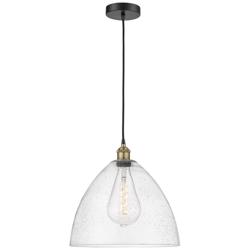 Edison Dome 16&quot; Wide Black Brass Corded Pendant With Seedy Shade
