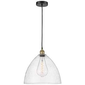 Image1 of Edison Dome 16" Wide Black Brass Corded Pendant With Seedy Shade