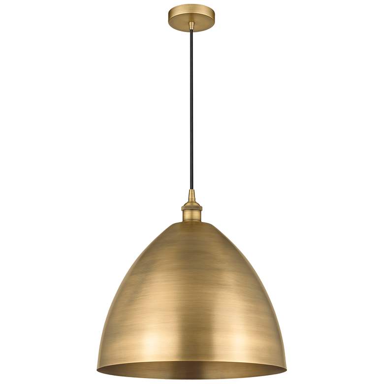 Image 1 Edison Dome 16" Wide Brushed Brass Corded Mini Pendant w/ Matte Black