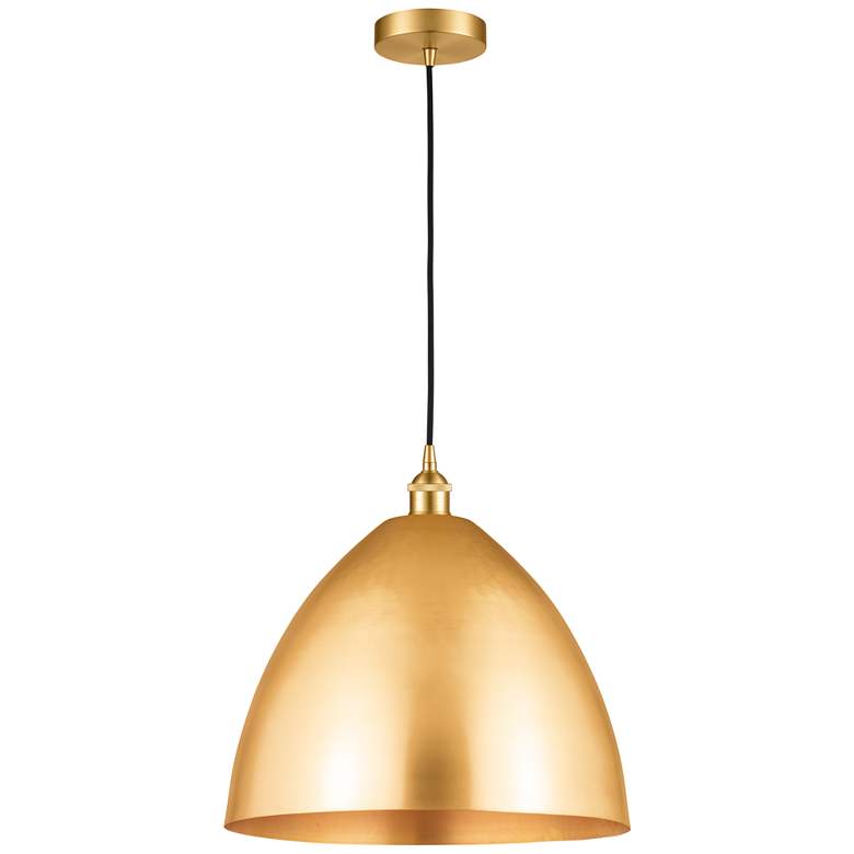Image 1 Edison Dome 16" Wide Satin Gold Corded Mini Pendant w/ Matte Black Sha