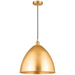 Edison Dome 16" Wide Satin Gold Corded Mini Pendant w/ Matte Black Sha