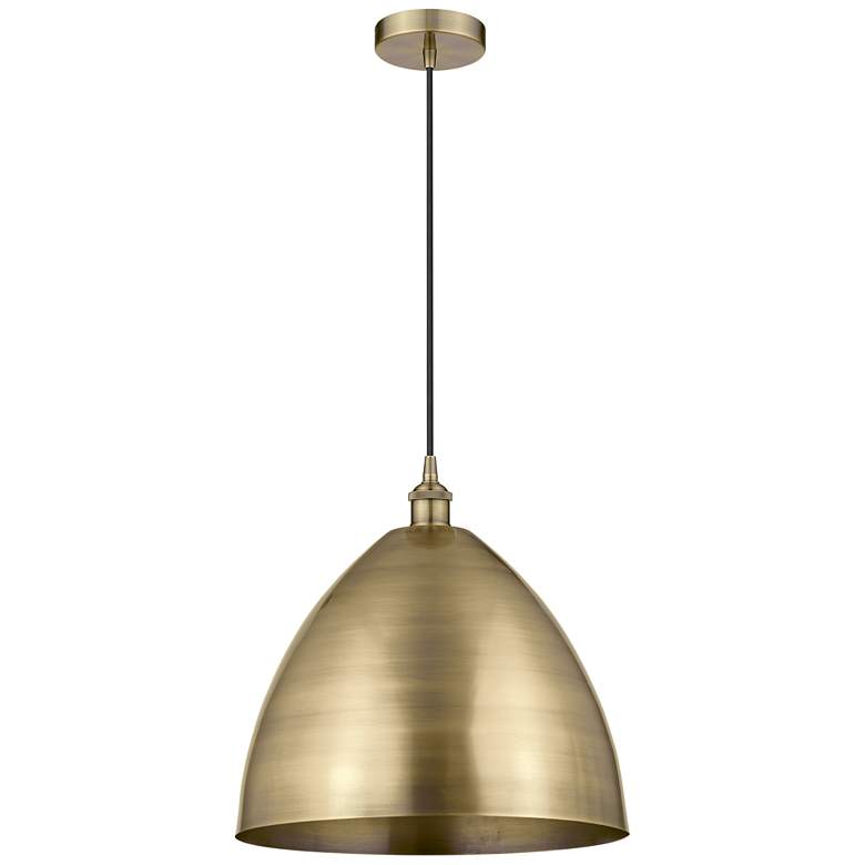 Image 1 Edison Dome 16"W Antique Brass Corded Mini Pendant w/ Antique Brass Sh