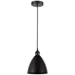 Edison Dome 7.5" Wide Matte Black Corded Mini Pendant w/ Matte Black S