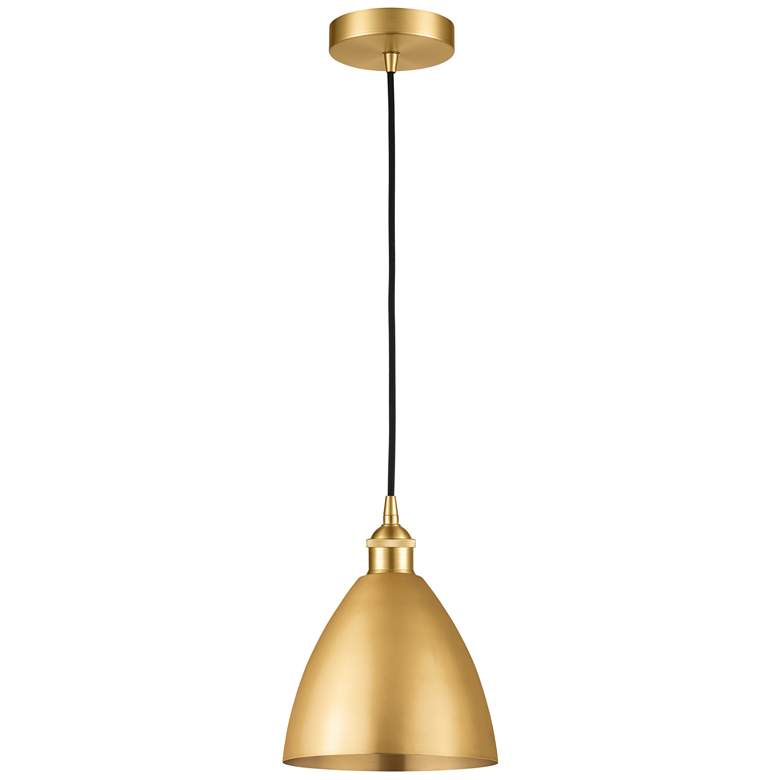 Image 1 Edison Dome 7.5" Wide Satin Gold Corded Mini Pendant w/ Matte Black Sh