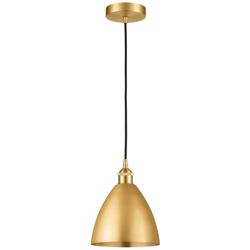 Edison Dome 7.5" Wide Satin Gold Corded Mini Pendant w/ Matte Black Sh