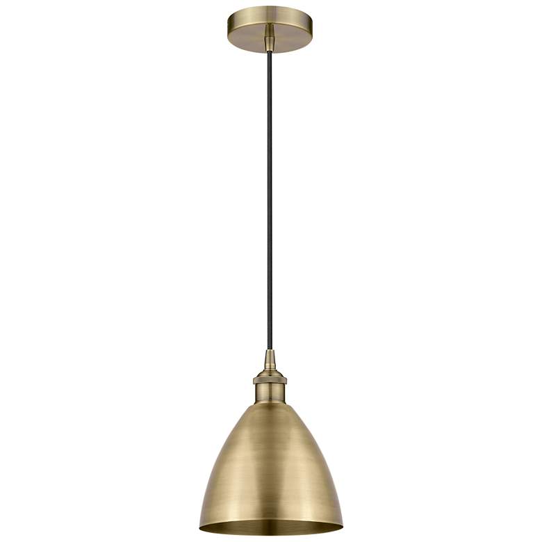 Image 1 Edison Dome 7.5"W Antique Brass Corded Mini Pendant w/ Antique Brass S