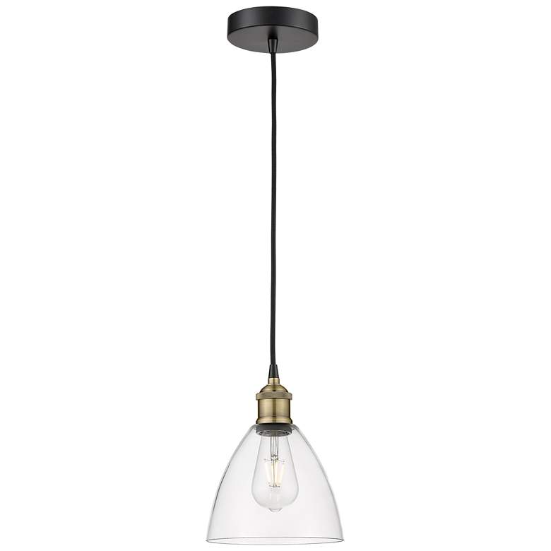 Image 1 Edison Dome 7.5"W Black Brass Corded Mini Pendant w/ Clear Shade
