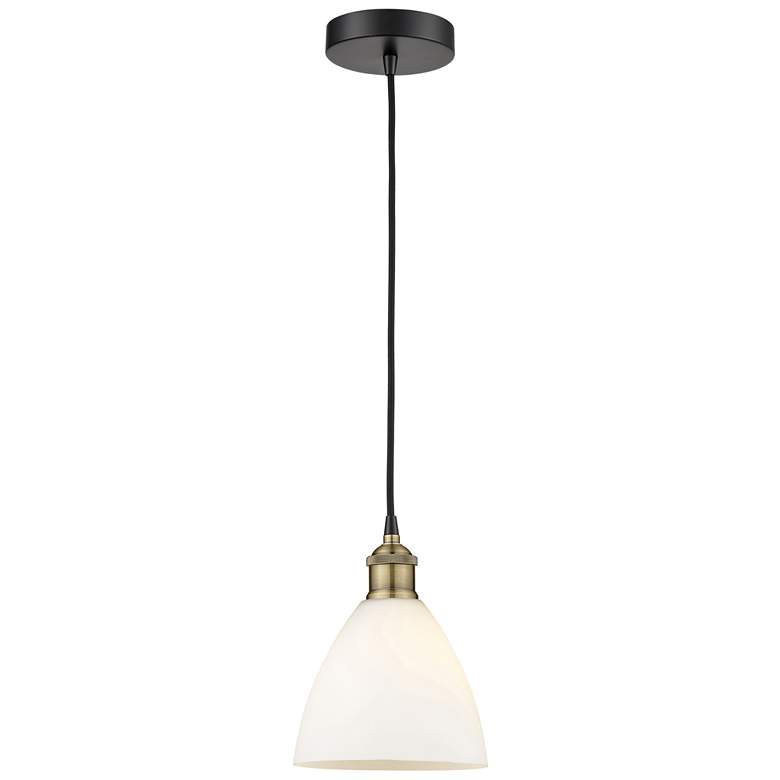 Image 1 Edison Dome 7.5"W Black Brass Corded Mini Pendant w/ Matte White Shade