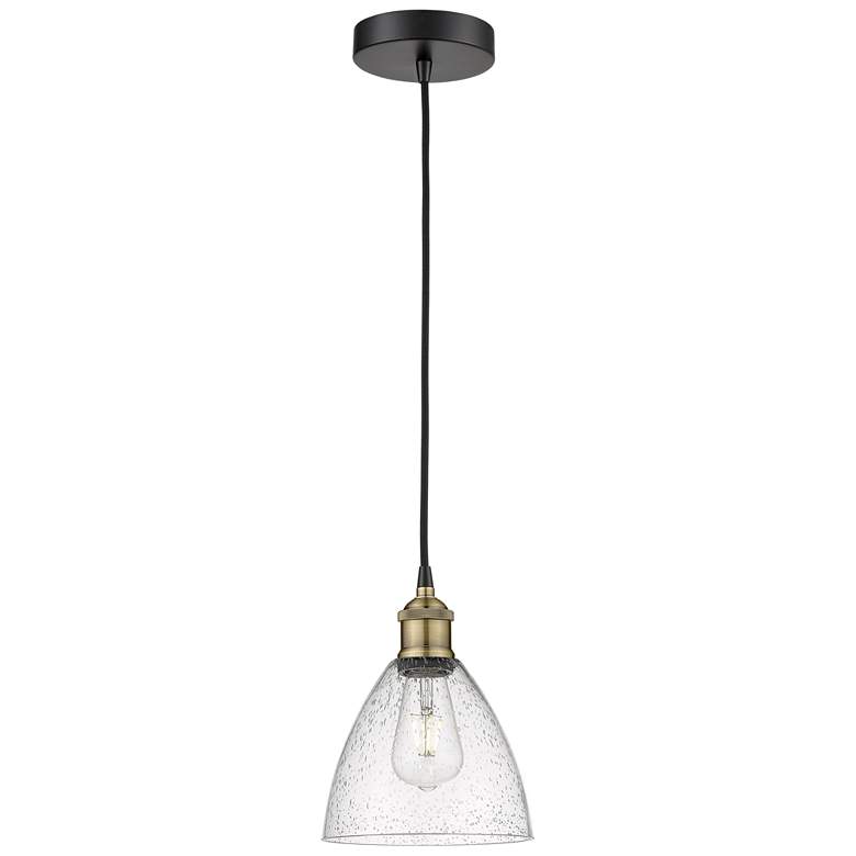 Image 1 Edison Dome 7.5"W Black Brass Corded Mini Pendant w/ Seedy Shade