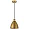 Edison Dome 7.5"W Brushed Brass Corded Mini Pendant w/ Matte Black Sha