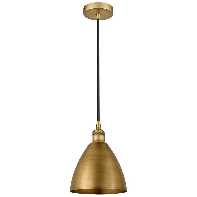 Image 1 Edison Dome 7.5"W Brushed Brass Corded Mini Pendant w/ Matte Black Sha