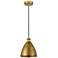 Edison Dome 7.5"W Brushed Brass Corded Mini Pendant w/ Matte Black Sha