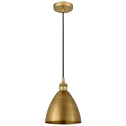 Edison Dome 7.5"W Brushed Brass Corded Mini Pendant w/ Matte Black Sha