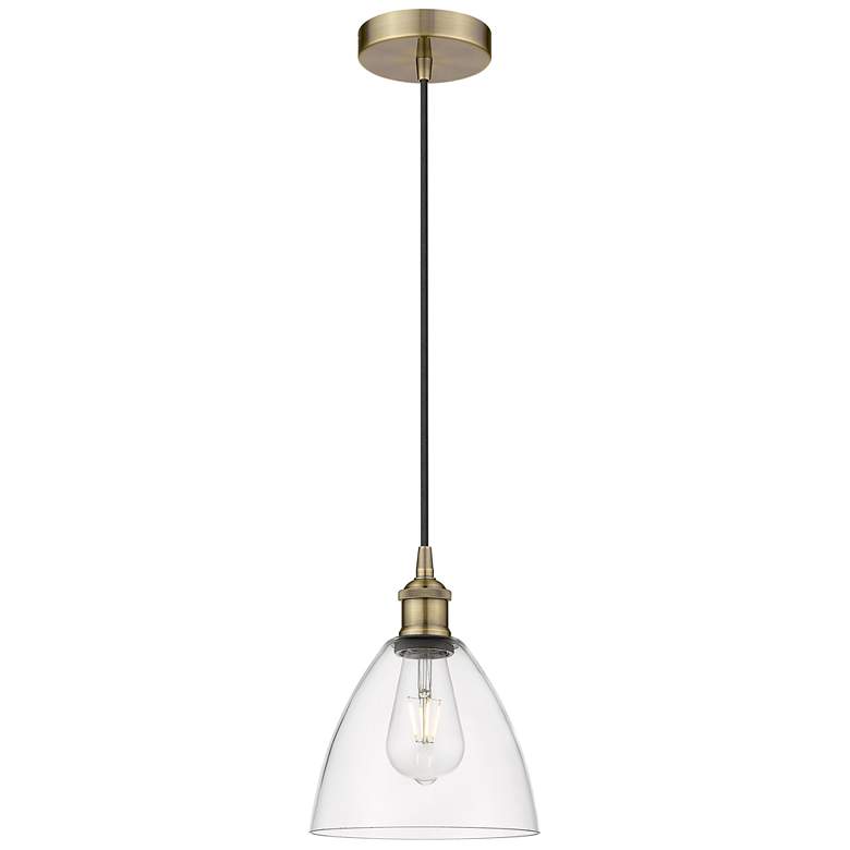Image 1 Edison Dome 8" Antique Brass Cord Hung Mini Pendant w/ Clear Shade