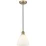 Edison Dome 8" Antique Brass Cord Hung Mini Pendant w/ Matte White Sha