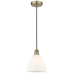 Edison Dome 8" Antique Brass Cord Hung Mini Pendant w/ Matte White Sha