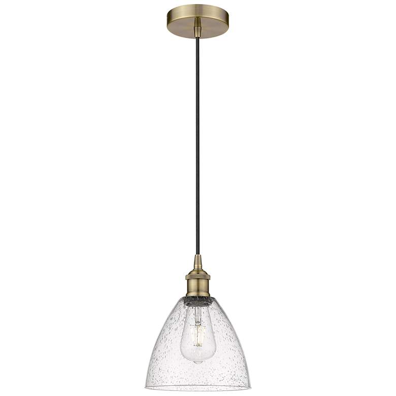Image 1 Edison Dome 8" Antique Brass Cord Hung Mini Pendant w/ Seedy Shade